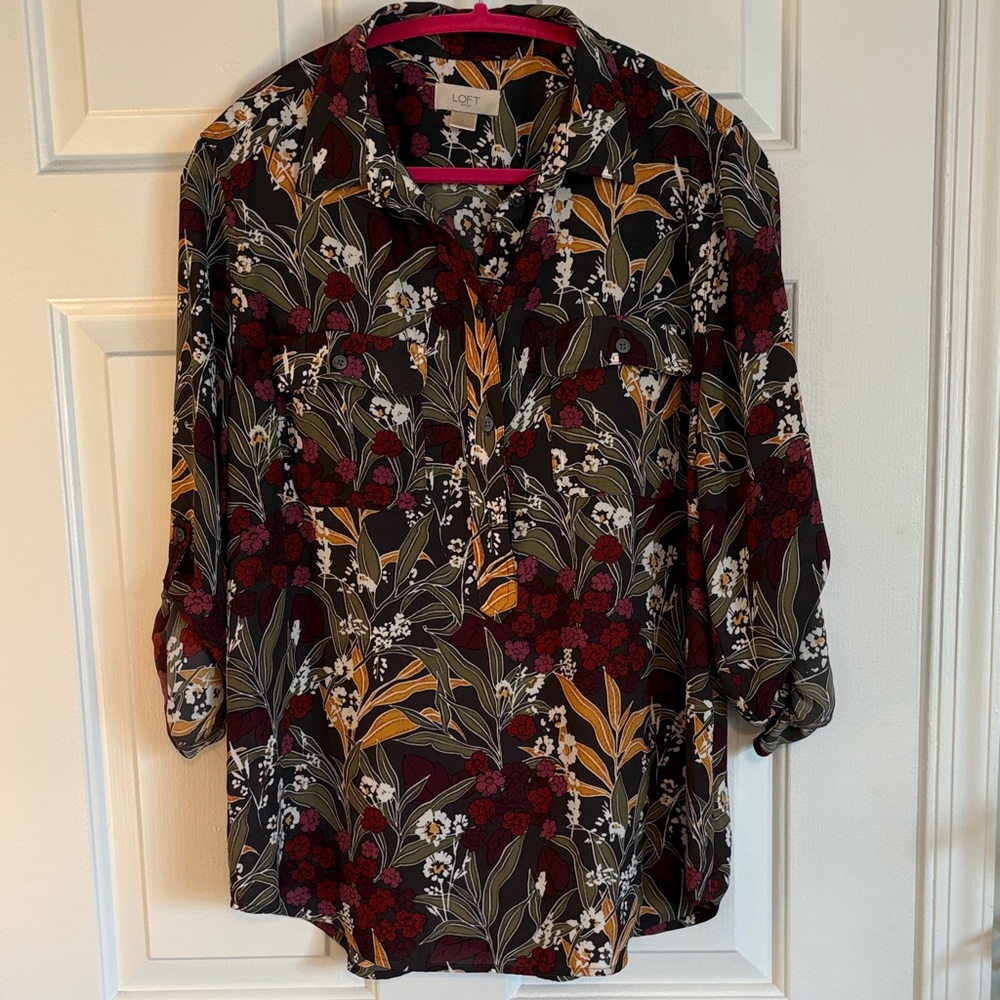 LOFT Women's 1/2 Button Down Pullover Blouse - Floral